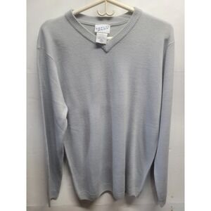 Irvine Park V-Neck Sweater Light Blue Grey Acrylic Knit Pullover Size Medium